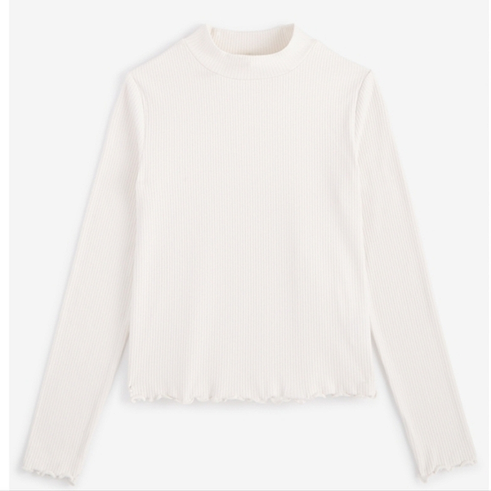 NWT Epic Threads Cream Ribbed Mock Neck Long Sleeve Lettuce Hem Top Sweater, L